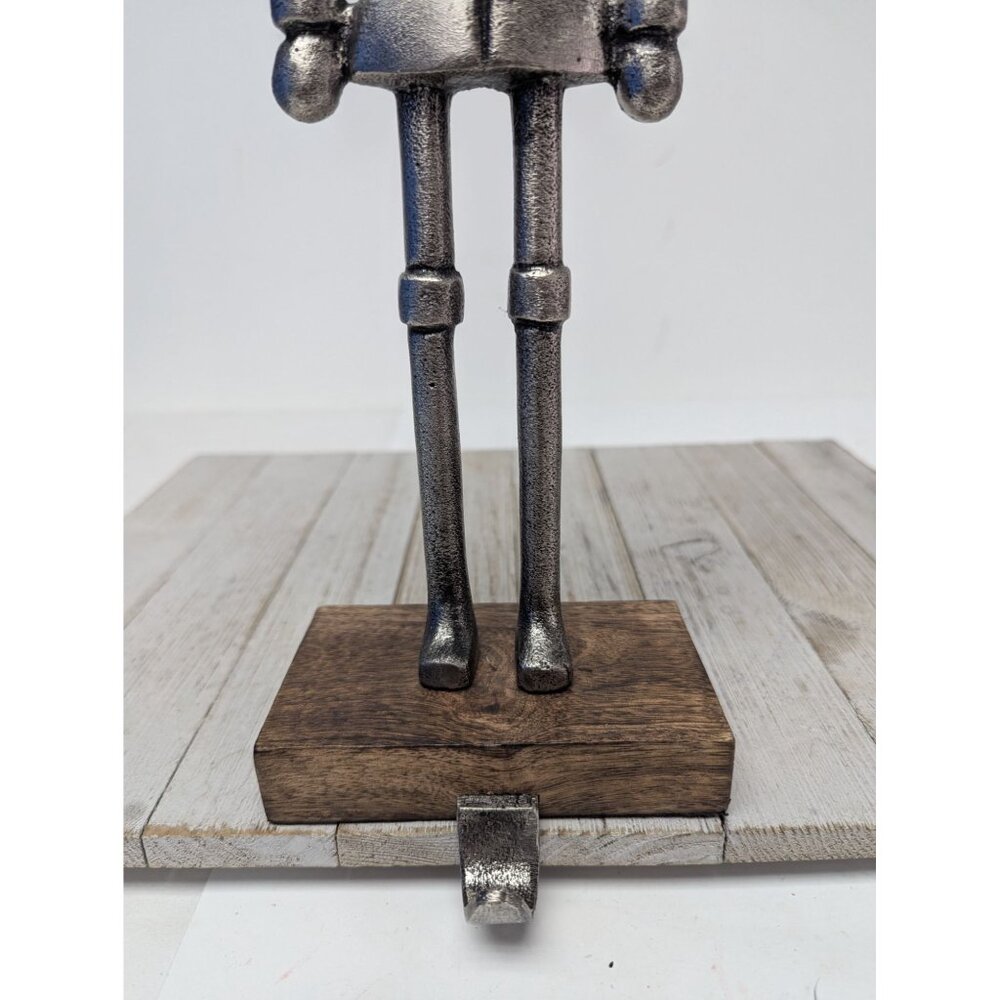Rustic Metal Christmas Nutcracker Stocking Holder Silver 15" Holiday Farmhouse - Picture 3 of 5